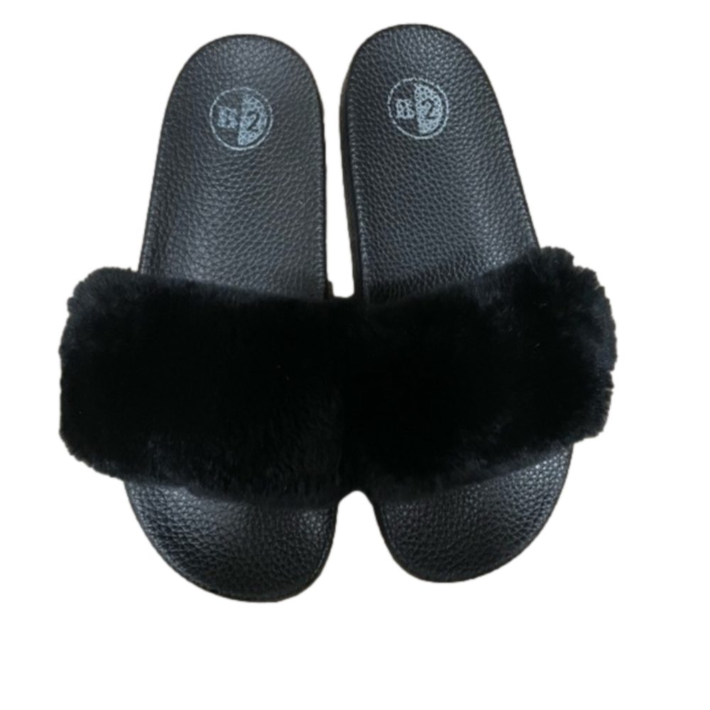 Browns B2 Black Faux Fur Slide Sandals Size 40